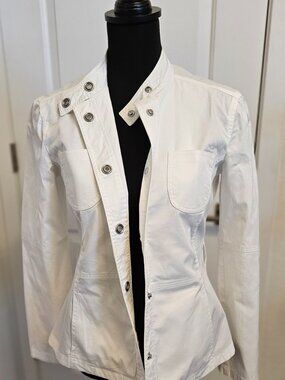 Armani Collezioni, white lightweight cotton blend jacket mandarin collar size 2